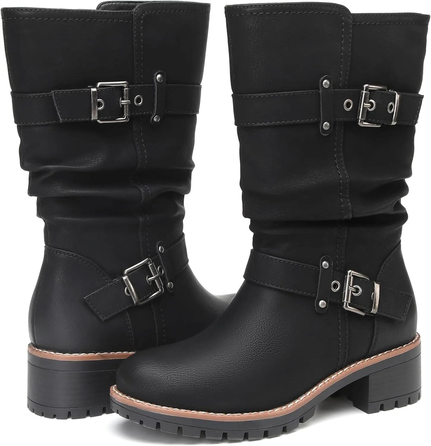 DECARSDZ Women's Mid-Calf Boots Fashion Classic Comfy Biker Motorcycle Riding Low Heel Dress Boot Shoes