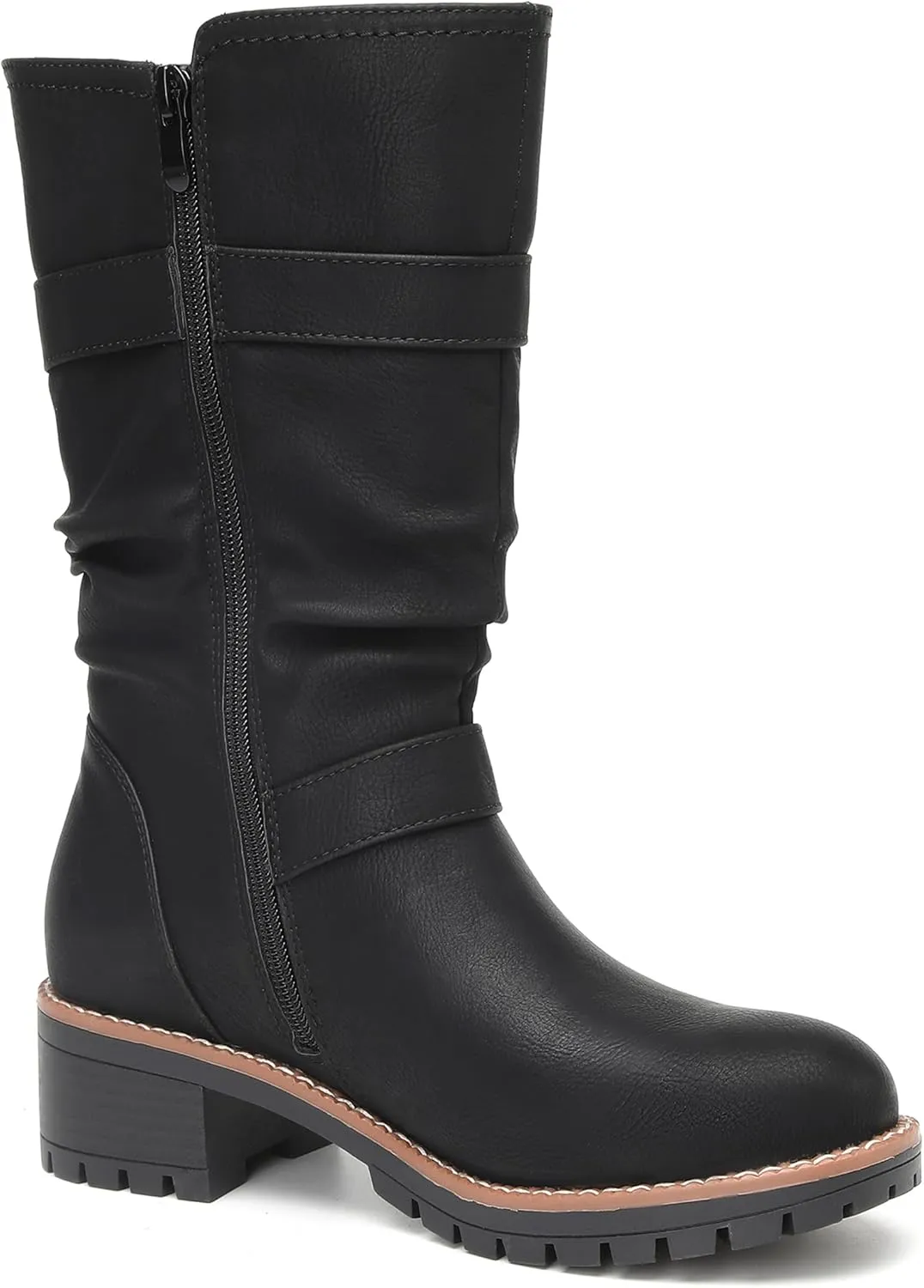 DECARSDZ Women's Mid-Calf Boots Fashion Classic Comfy Biker Motorcycle Riding Low Heel Dress Boot Shoes