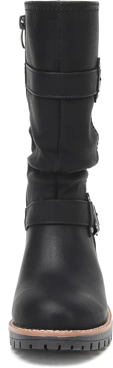 DECARSDZ Women's Mid-Calf Boots Fashion Classic Comfy Biker Motorcycle Riding Low Heel Dress Boot Shoes