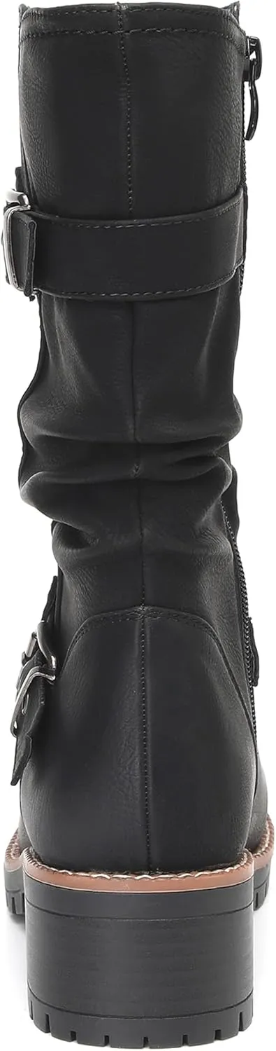 DECARSDZ Women's Mid-Calf Boots Fashion Classic Comfy Biker Motorcycle Riding Low Heel Dress Boot Shoes