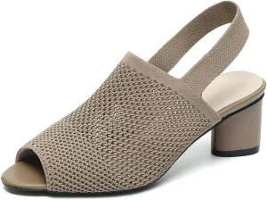 DINTAHA Open Toe Booties for Women,Knit Heeled Sandals, Chunky Heel Peep Toe Ankle Boots,Elastic Slingback Sandals