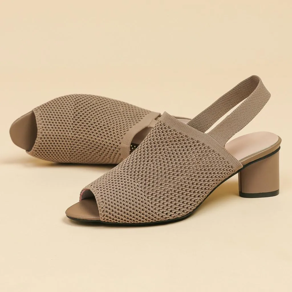 DINTAHA Open Toe Booties for Women,Knit Heeled Sandals, Chunky Heel Peep Toe Ankle Boots,Elastic Slingback Sandals
