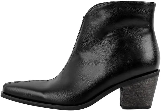 dollkiss Women's Pointed Toe Ankle Boots Block Heel Chelsea Cowboy Booties