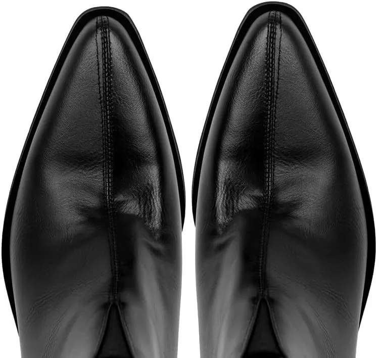 dollkiss Women's Pointed Toe Ankle Boots Block Heel Chelsea Cowboy Booties