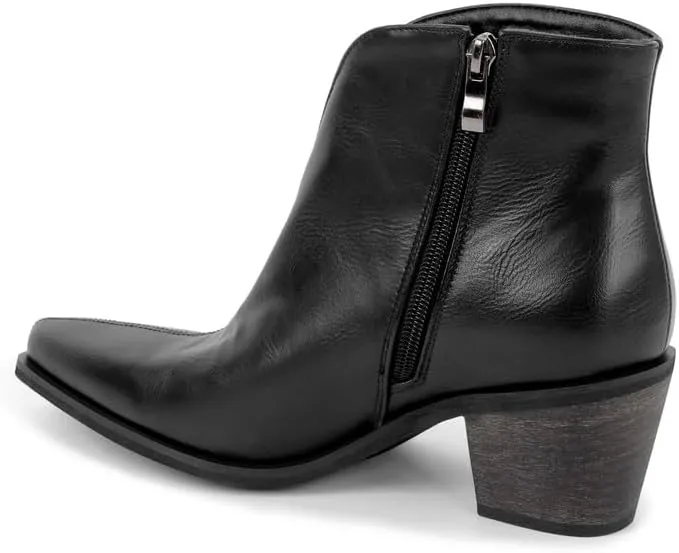 dollkiss Women's Pointed Toe Ankle Boots Block Heel Chelsea Cowboy Booties