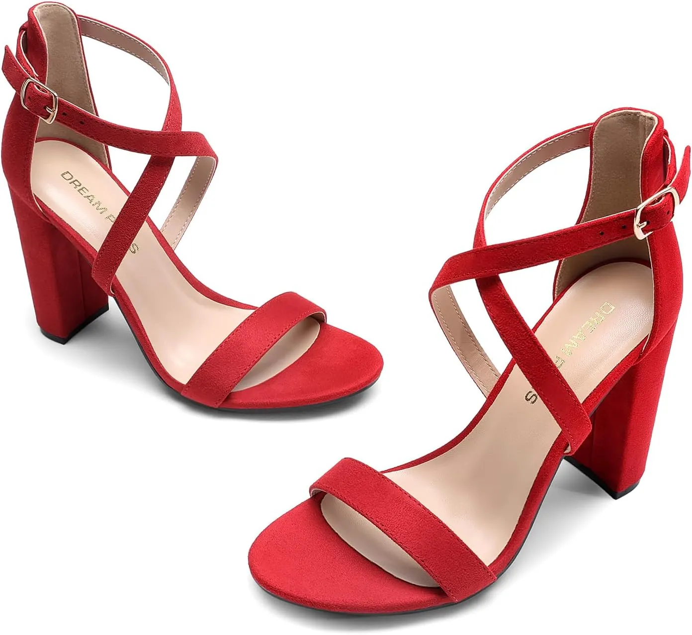 DREAM PAIRS 4 inch High Heels for Women Chunky Block Cross Strap Open Toe Dress Sandals for Wedding Bridal Evening Homecoming Prom