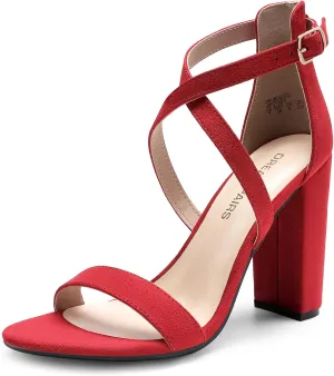 DREAM PAIRS 4 inch High Heels for Women Chunky Block Cross Strap Open Toe Dress Sandals for Wedding Bridal Evening Homecoming Prom