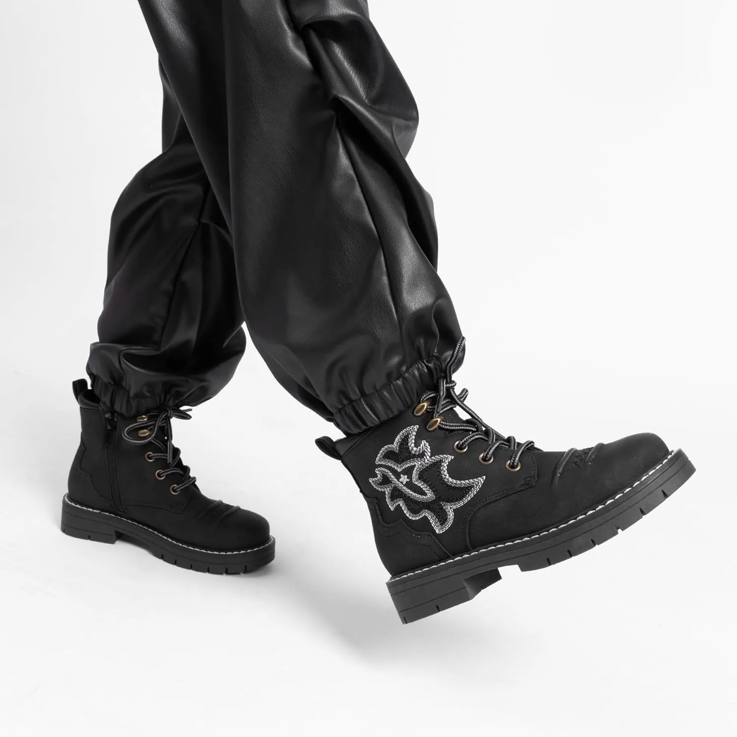 DREAM PAIRS Boys Girls Combat Ankle Boots Cowboy Cowgirl Western Embroidered Side Zipper Booties Toddler/Little Kid/Big Kid