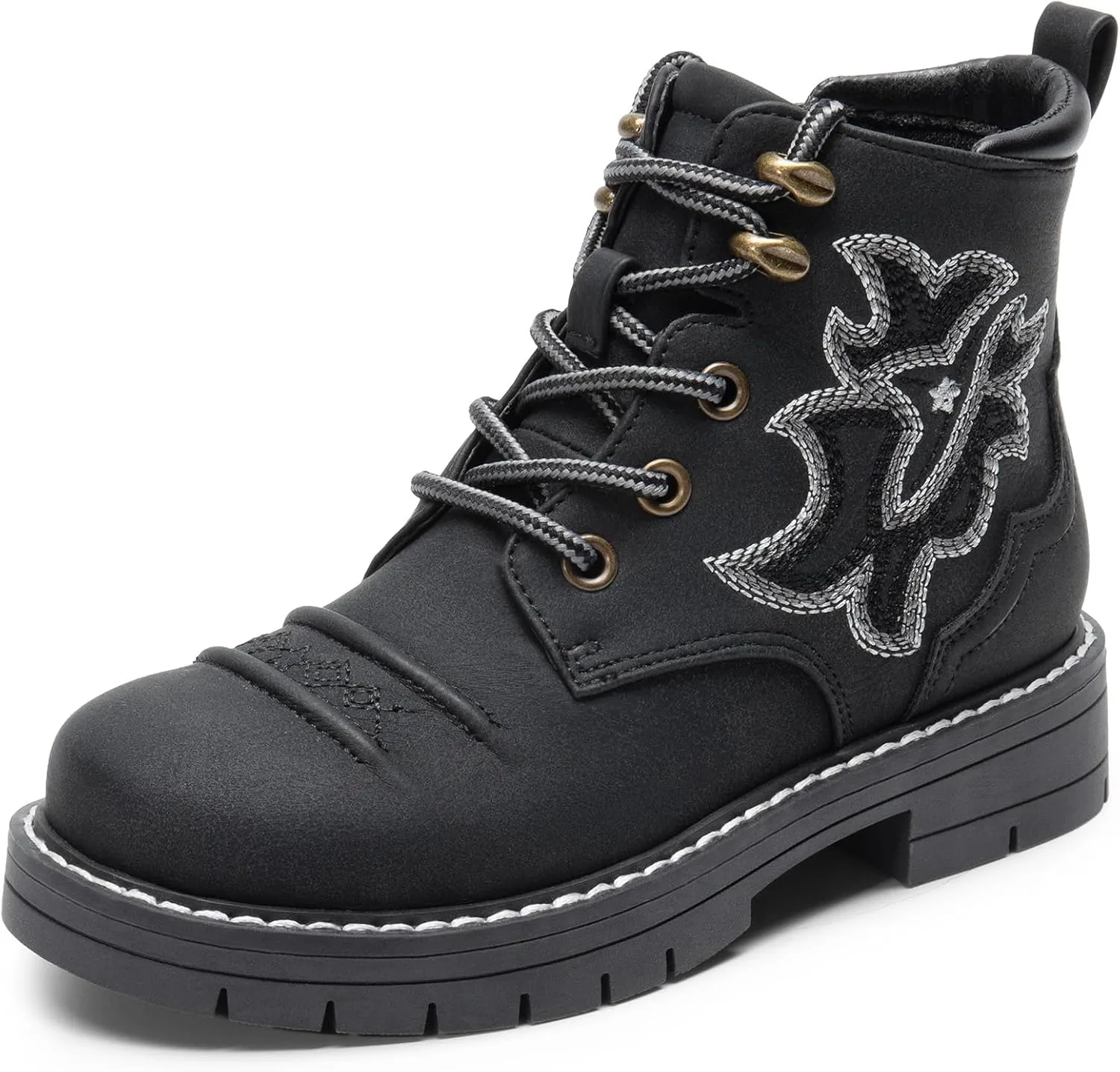 DREAM PAIRS Boys Girls Combat Ankle Boots Cowboy Cowgirl Western Embroidered Side Zipper Booties Toddler/Little Kid/Big Kid
