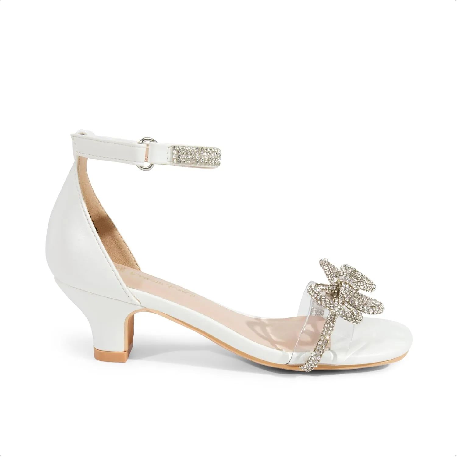 DREAM PAIRS Girls Sandals Ankle Strap Square Toe Low Heel Bow Flower Dress Shoes