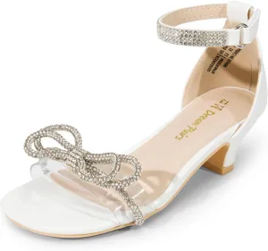 DREAM PAIRS Girls Sandals Ankle Strap Square Toe Low Heel Bow Flower Dress Shoes