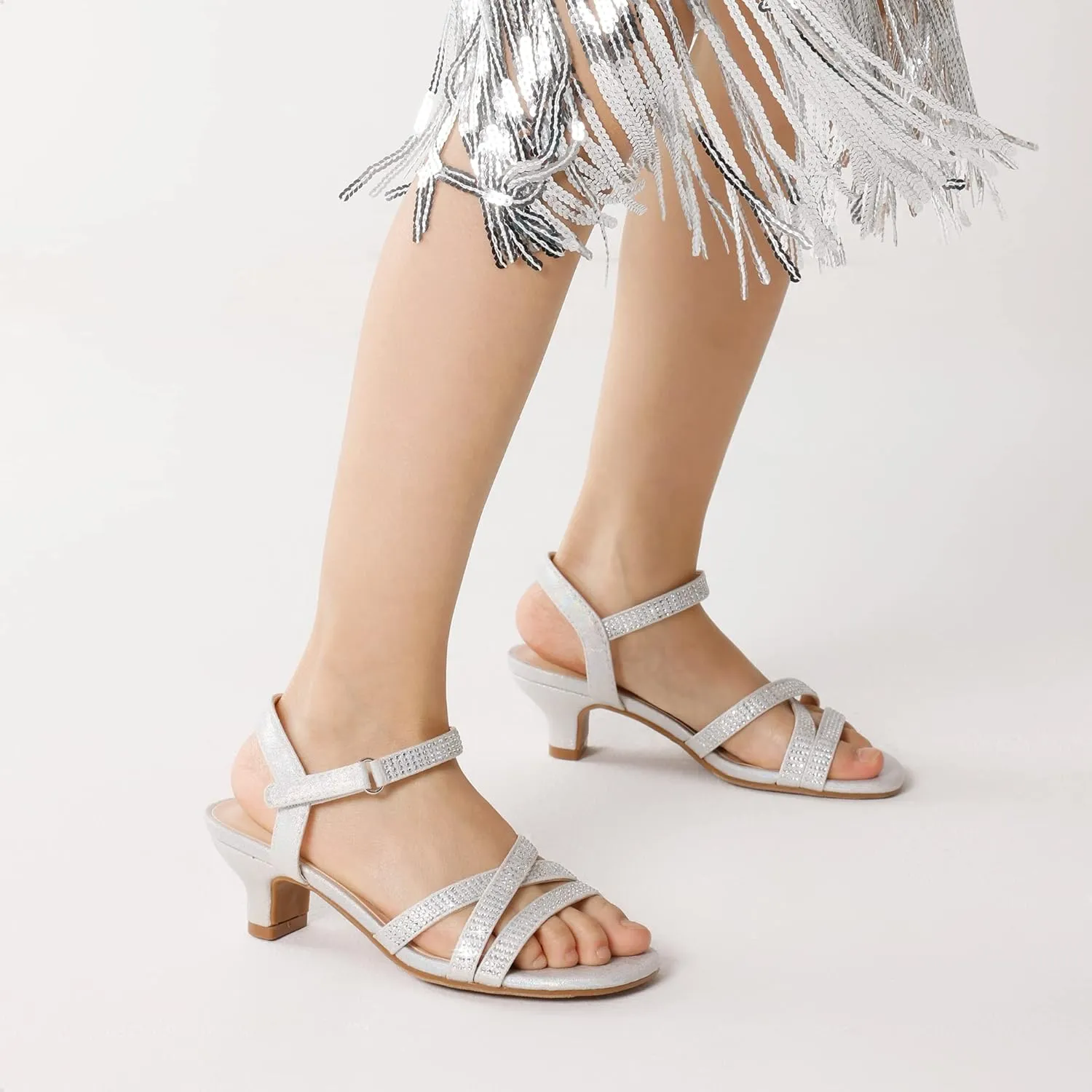 DREAM PAIRS Girls Sandals Low Heel Dress Open Toe Sandals Flower Wedding Party for Little Kid/Big Kid