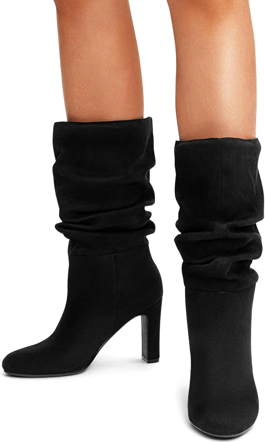 DREAM PAIRS Slouch Boots for Women Mid Calf, Women's Fashion Almond Toe High Heel Fall Winter Dressy Boots