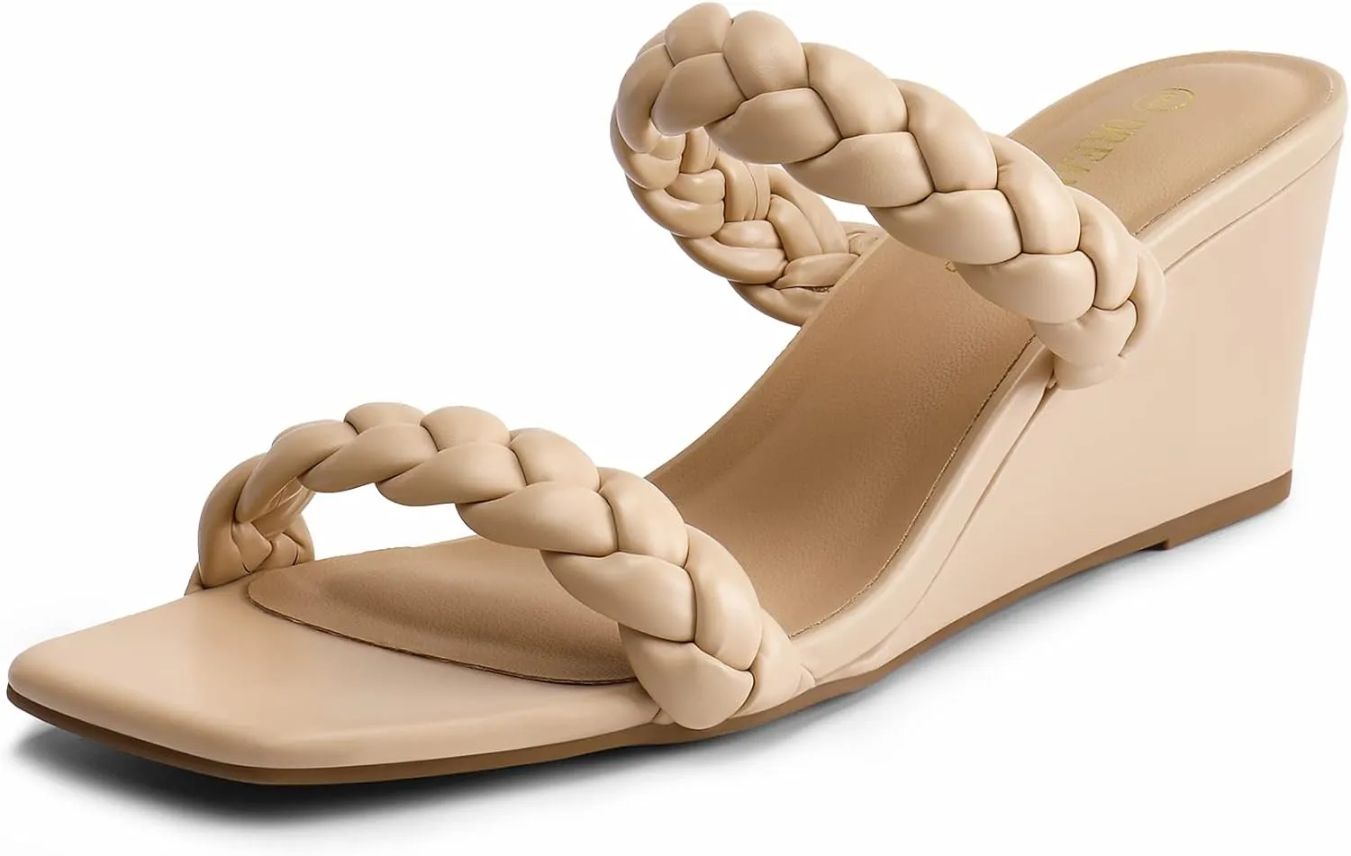 DREAM PAIRS Women Slides Wedge Sandals Square Open Toe Dress Casual Strappy Shoes