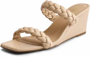 DREAM PAIRS Women Slides Wedge Sandals Square Open Toe Dress Casual Strappy Shoes