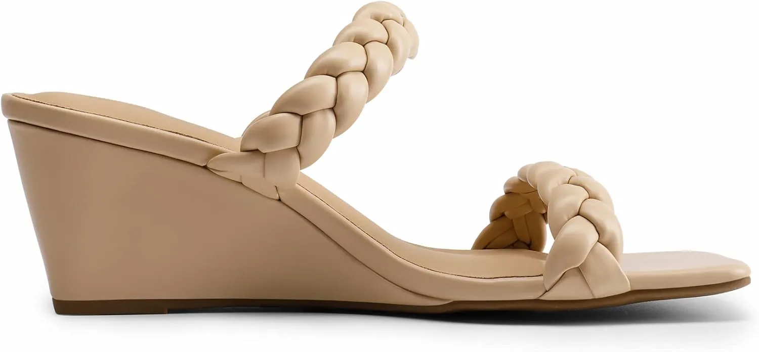 DREAM PAIRS Women Slides Wedge Sandals Square Open Toe Dress Casual Strappy Shoes