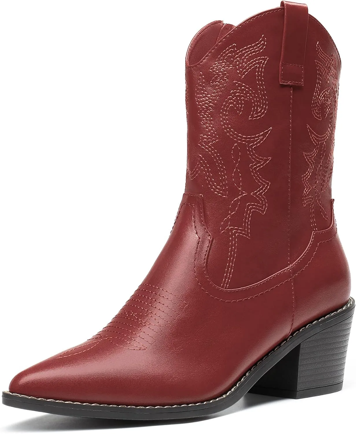 DREAM PAIRS Women's Cowboy Boots, Pointed Toe Chunky Heel, Zipper Pull-On Stitched Western Ankle Boots