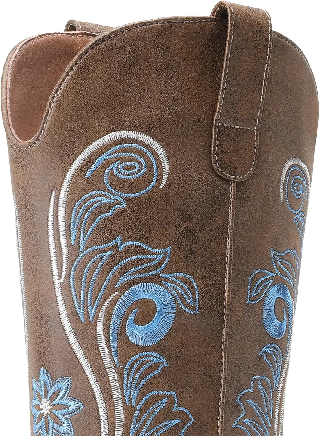 DREAM PAIRS Women's Cowboy Cowgirl Western Mid Calf Boots, Square Toe Embroidered Stitched Pull On Country Boots with Low Chunky Heel
