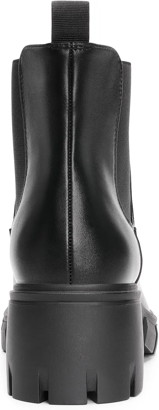 DREAM PAIRS Women's Elastic Chelsea Ankle Boots Platform Low Chunky Block Heel Lug Sole Slip on Fall Heeled Booties Shoes