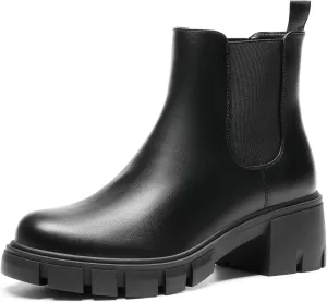 DREAM PAIRS Women's Elastic Chelsea Ankle Boots Platform Low Chunky Block Heel Lug Sole Slip on Fall Heeled Booties Shoes