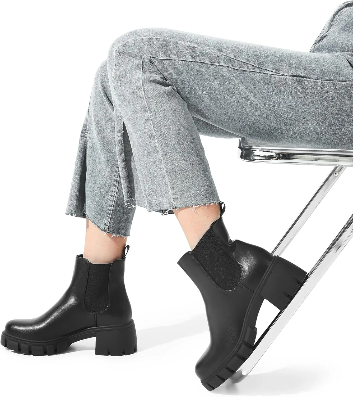 DREAM PAIRS Women's Elastic Chelsea Ankle Boots Platform Low Chunky Block Heel Lug Sole Slip on Fall Heeled Booties Shoes