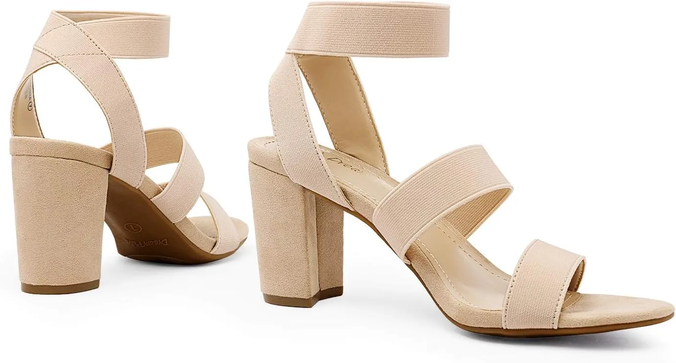 DREAM PAIRS Women's Open Toe High Chunky Elastic Strap Dress Heel Sandals