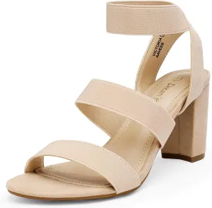 DREAM PAIRS Women's Open Toe High Chunky Elastic Strap Dress Heel Sandals