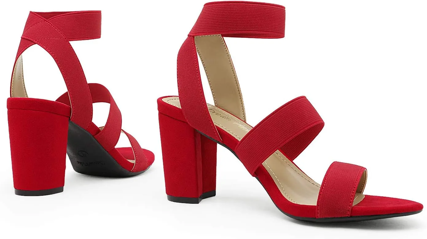 DREAM PAIRS Women's Open Toe High Chunky Elastic Strap Dress Heel Sandals