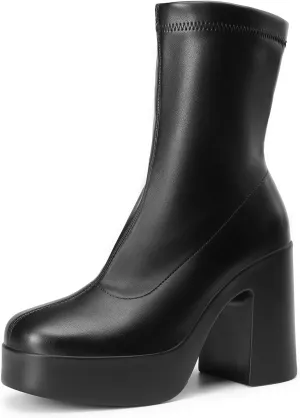 DREAM PAIRS Women's Platform Gogo Ankle Boots High Chunky Block Heel Square Toe Booties Shoes