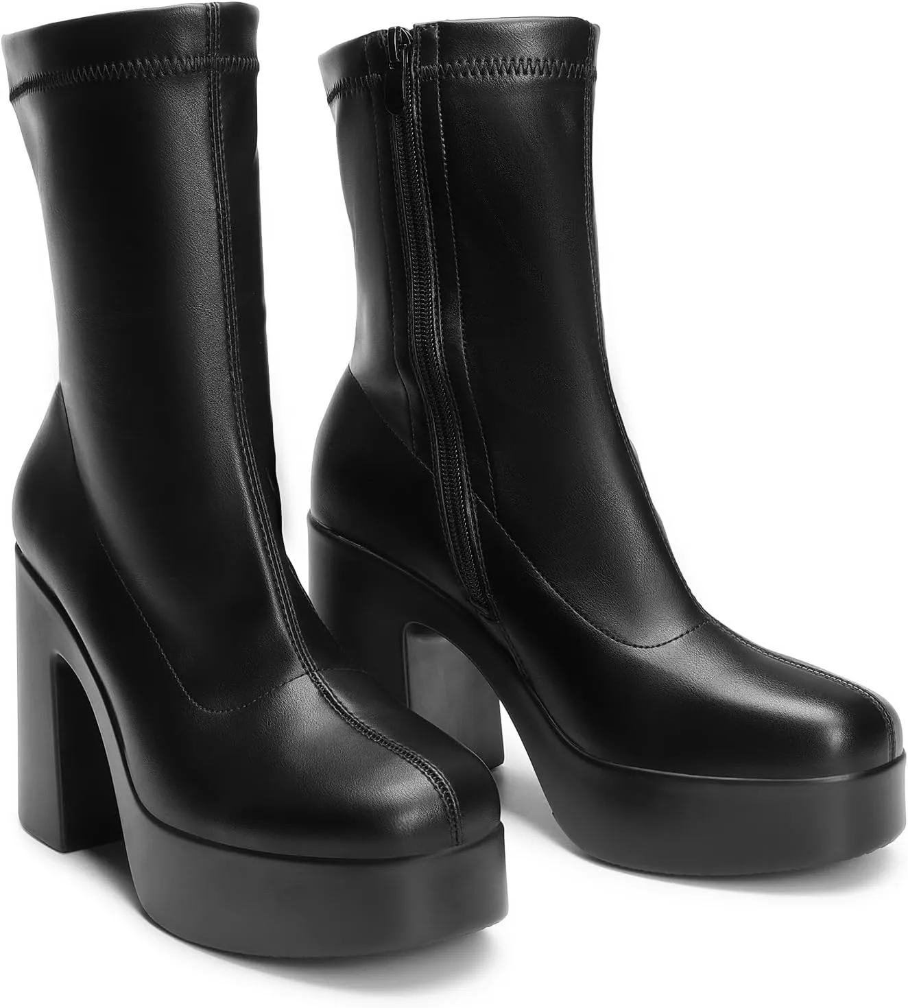 DREAM PAIRS Women's Platform Gogo Ankle Boots High Chunky Block Heel Square Toe Booties Shoes