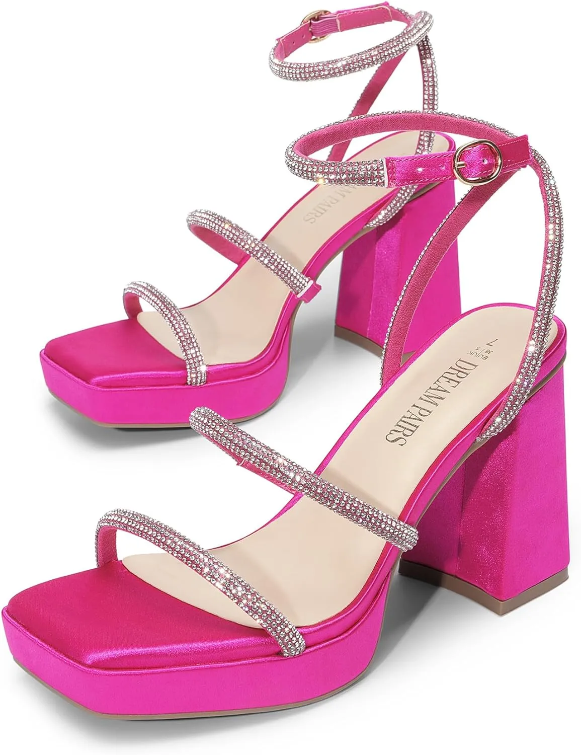 DREAM PAIRS Women's Platform Strappy Heels Open Toe Ankle Strap Square Party Sandals Y2K Dress Shoes