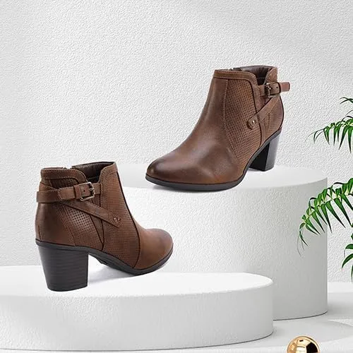 EETTARO Women's Chunky Heel Ankle Boots Fashion Pointed Toe Booties Side Zipper Buckle Shoes