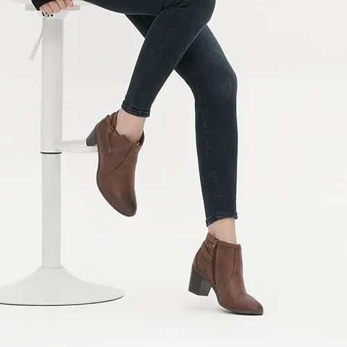 EETTARO Women's Chunky Heel Ankle Boots Fashion Pointed Toe Booties Side Zipper Buckle Shoes