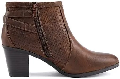 EETTARO Women's Chunky Heel Ankle Boots Fashion Pointed Toe Booties Side Zipper Buckle Shoes