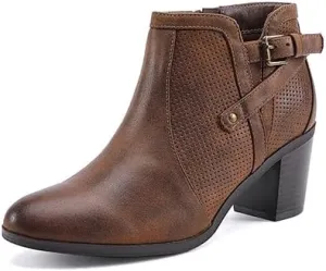 EETTARO Women's Chunky Heel Ankle Boots Fashion Pointed Toe Booties Side Zipper Buckle Shoes
