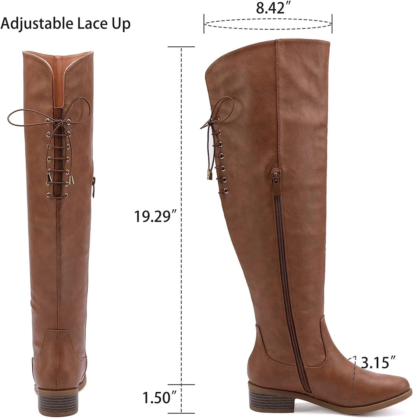 EETTARO Women's Over The Knee Boot Fashion Lace Up Tight High Boots Side Zip Block Heel Riding Booties