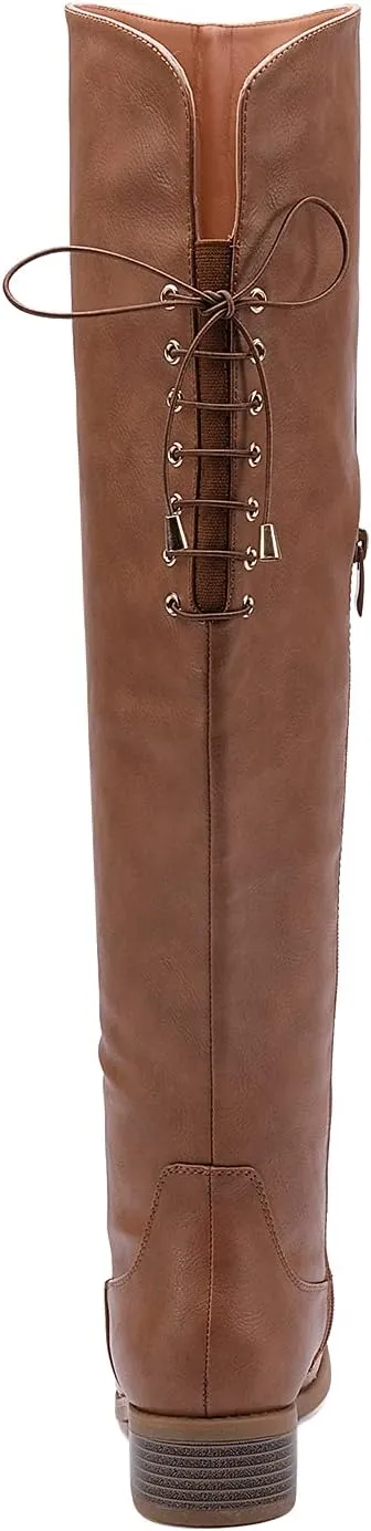 EETTARO Women's Over The Knee Boot Fashion Lace Up Tight High Boots Side Zip Block Heel Riding Booties
