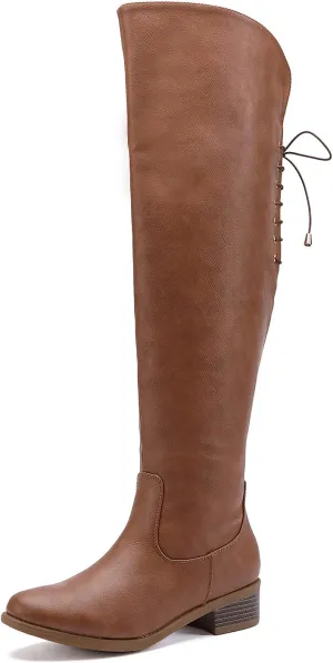 EETTARO Women's Over The Knee Boot Fashion Lace Up Tight High Boots Side Zip Block Heel Riding Booties
