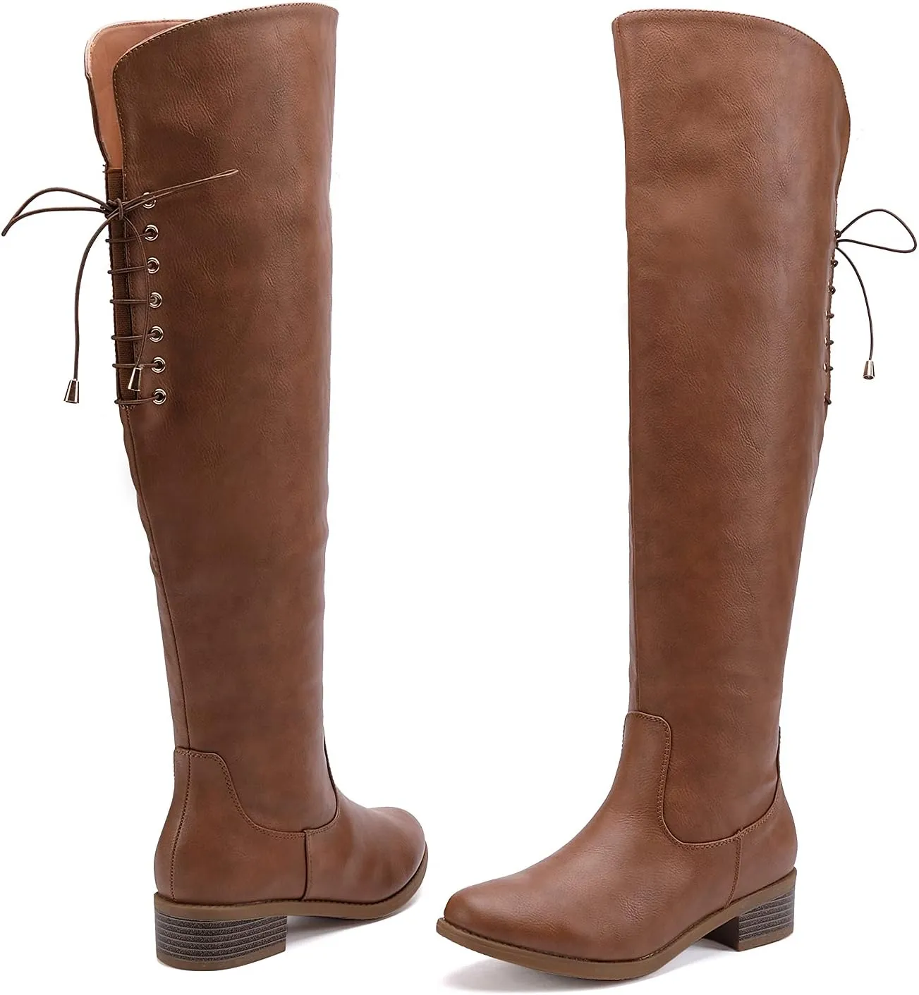 EETTARO Women's Over The Knee Boot Fashion Lace Up Tight High Boots Side Zip Block Heel Riding Booties