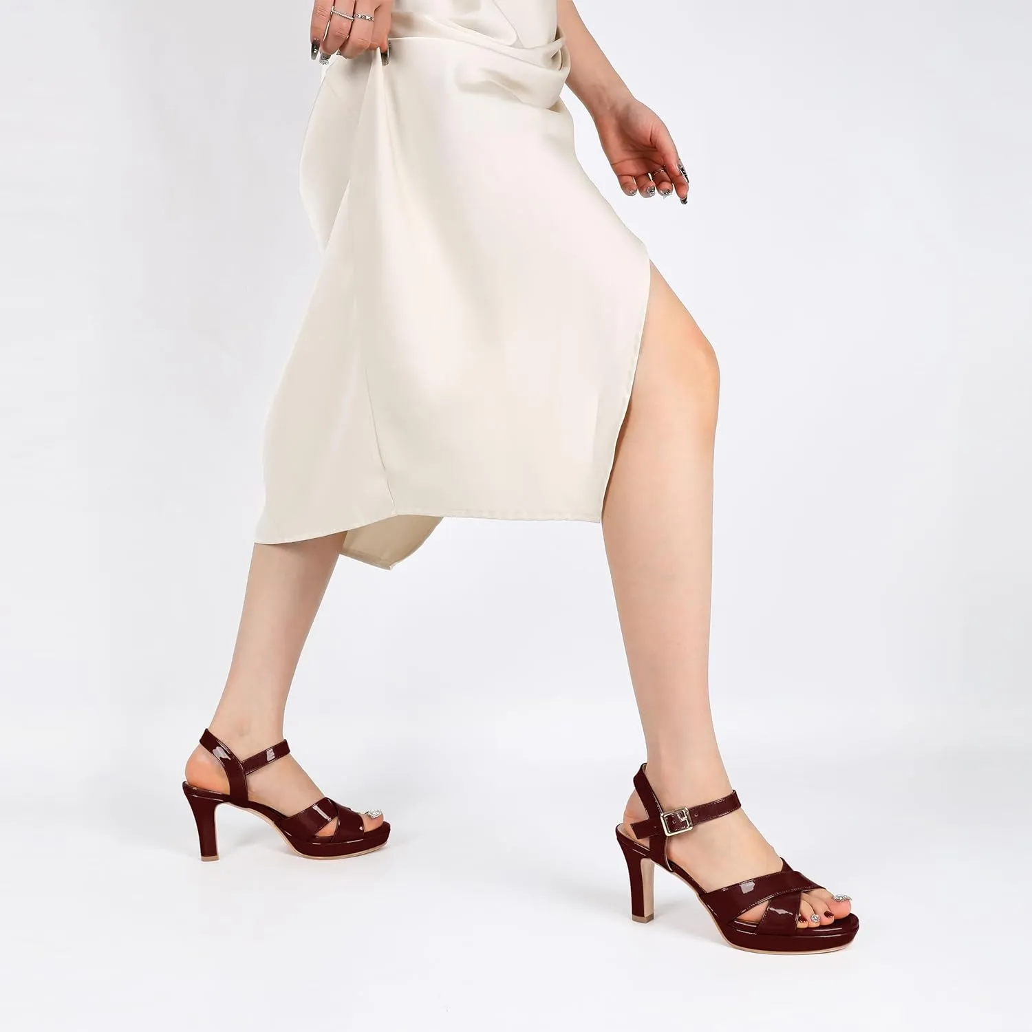 Eldof Women Platform Chunky Heels Open Toe Ankle Strap Heeled Sandals 3 Inches