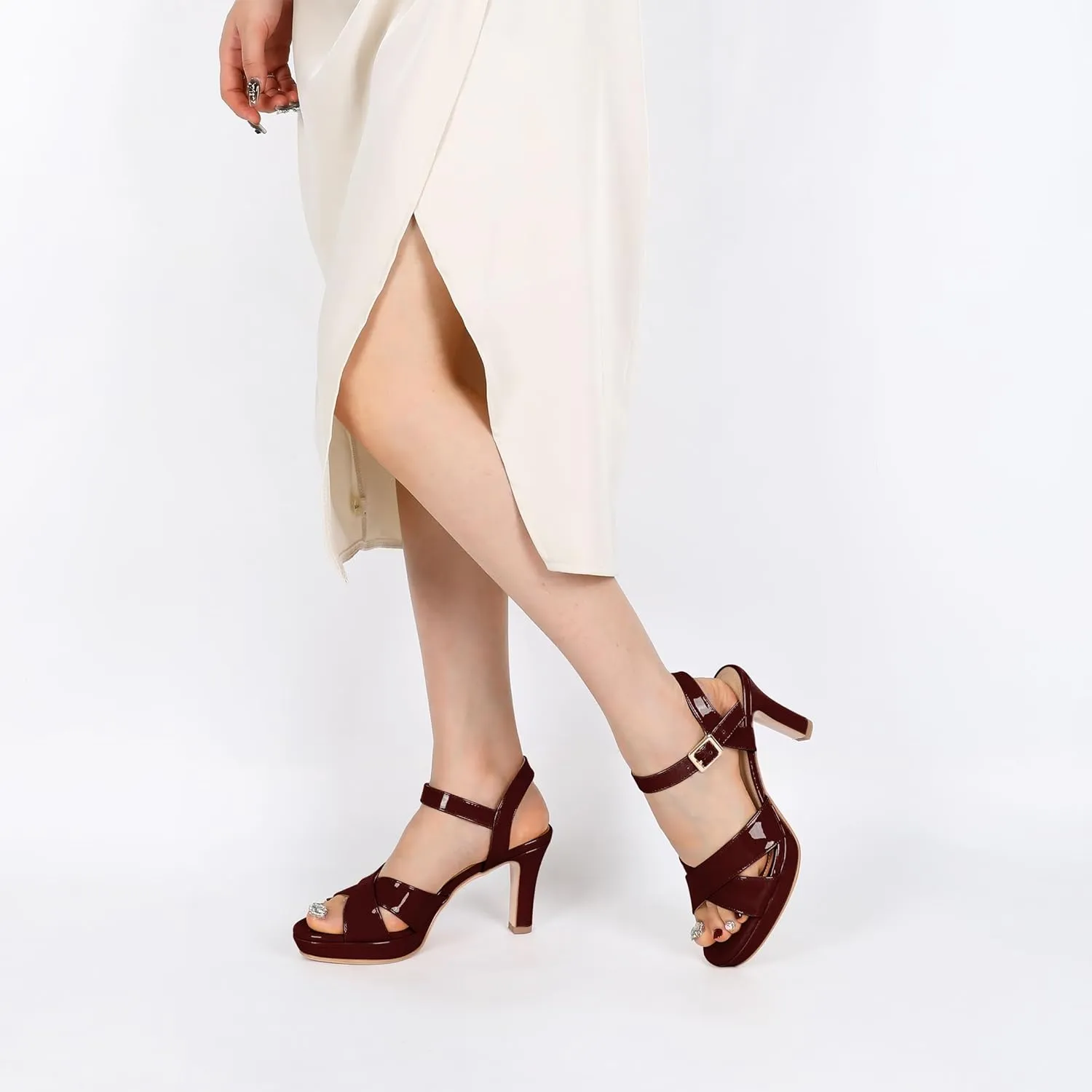 Eldof Women Platform Chunky Heels Open Toe Ankle Strap Heeled Sandals 3 Inches