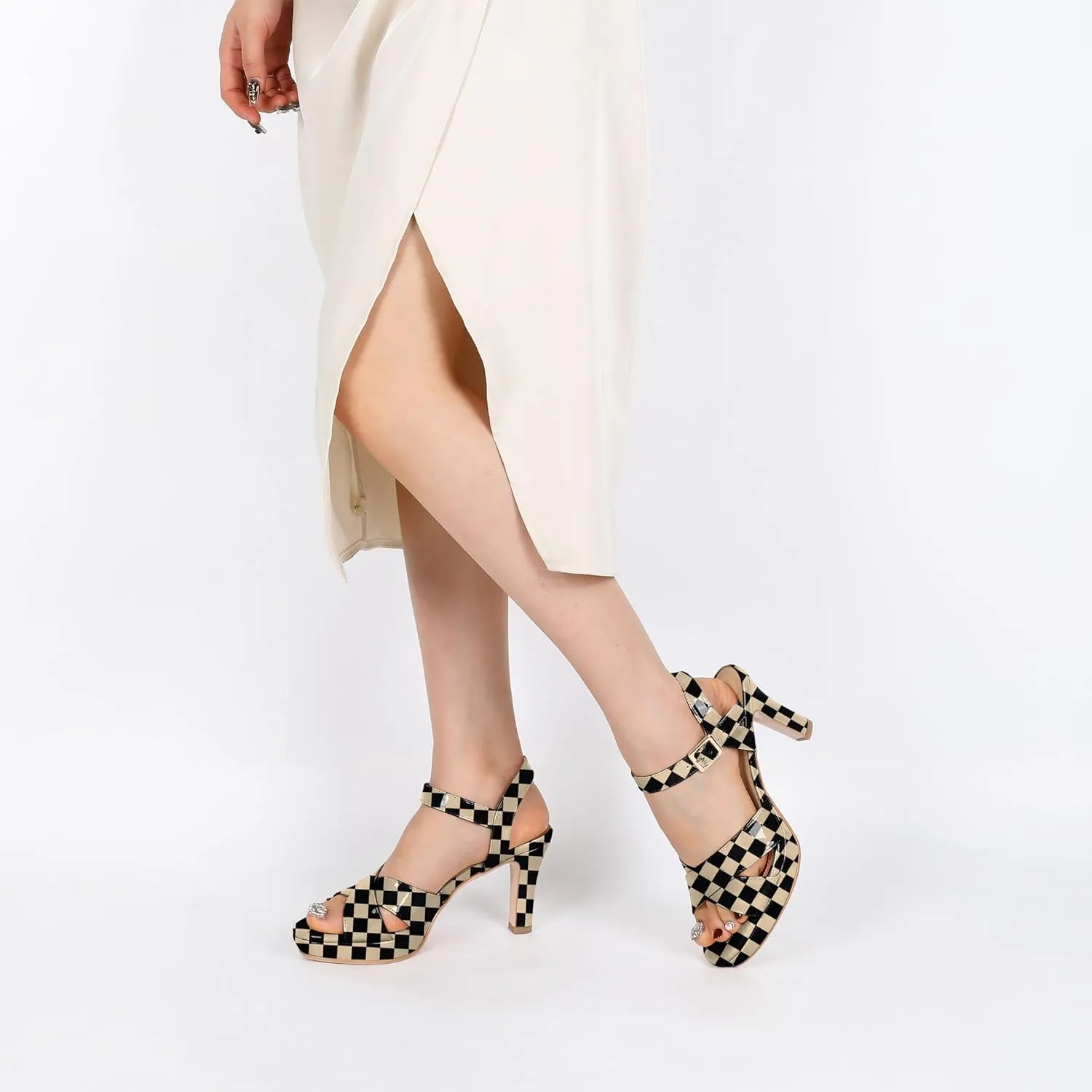 Eldof Women Platform Chunky Heels Open Toe Ankle Strap Heeled Sandals 3 Inches