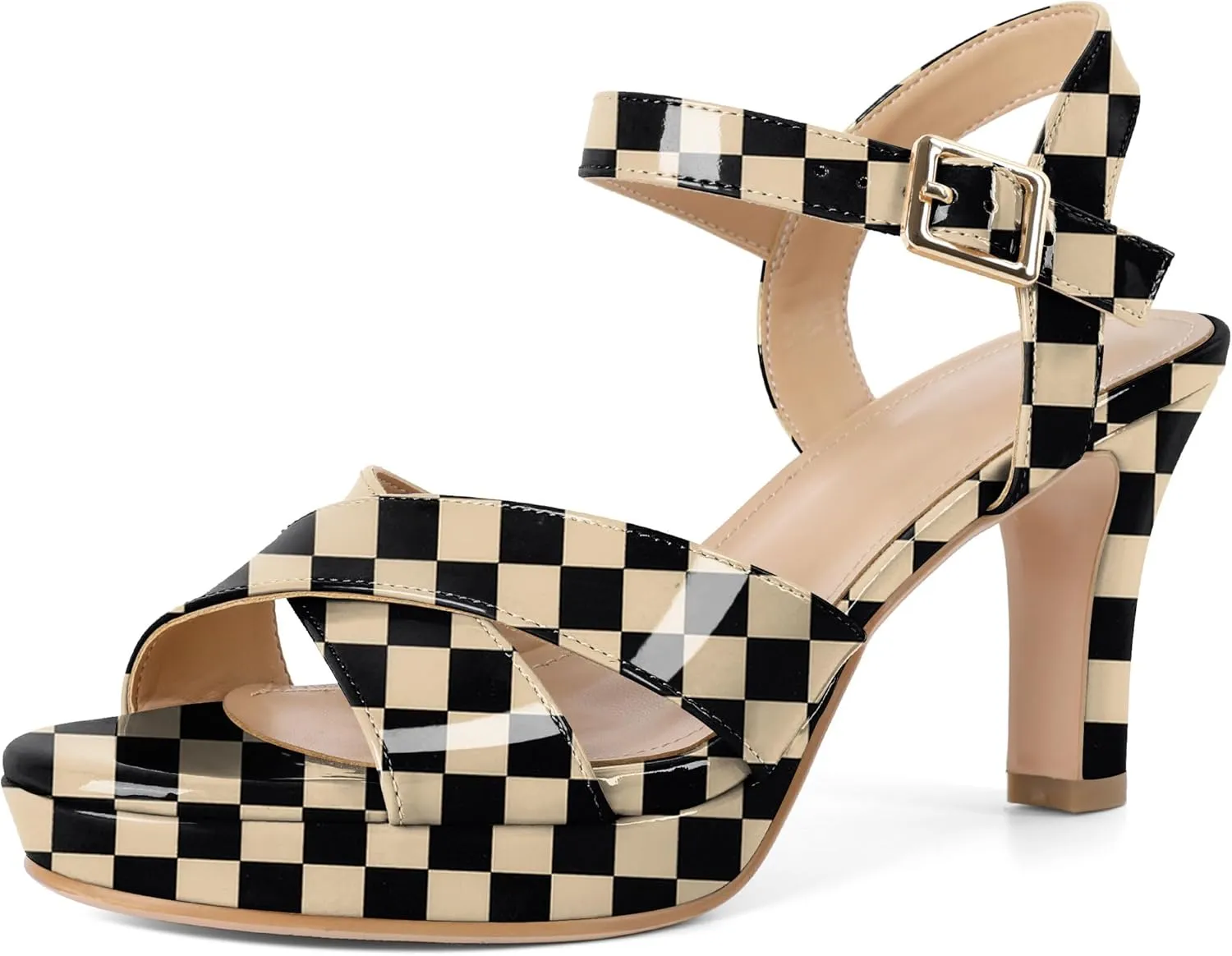 Eldof Women Platform Chunky Heels Open Toe Ankle Strap Heeled Sandals 3 Inches