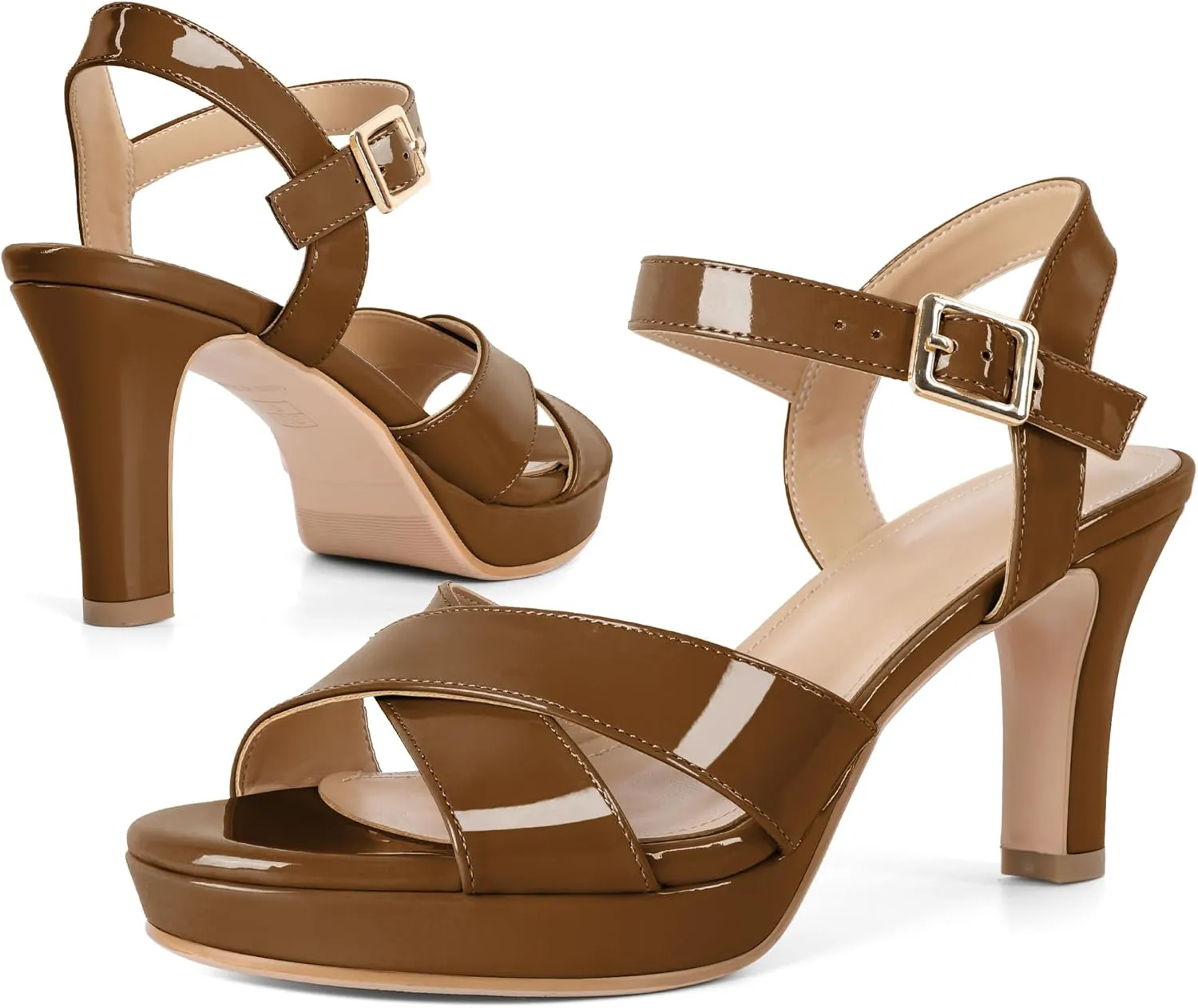 Eldof Women Platform Chunky Heels Open Toe Ankle Strap Heeled Sandals 3 Inches