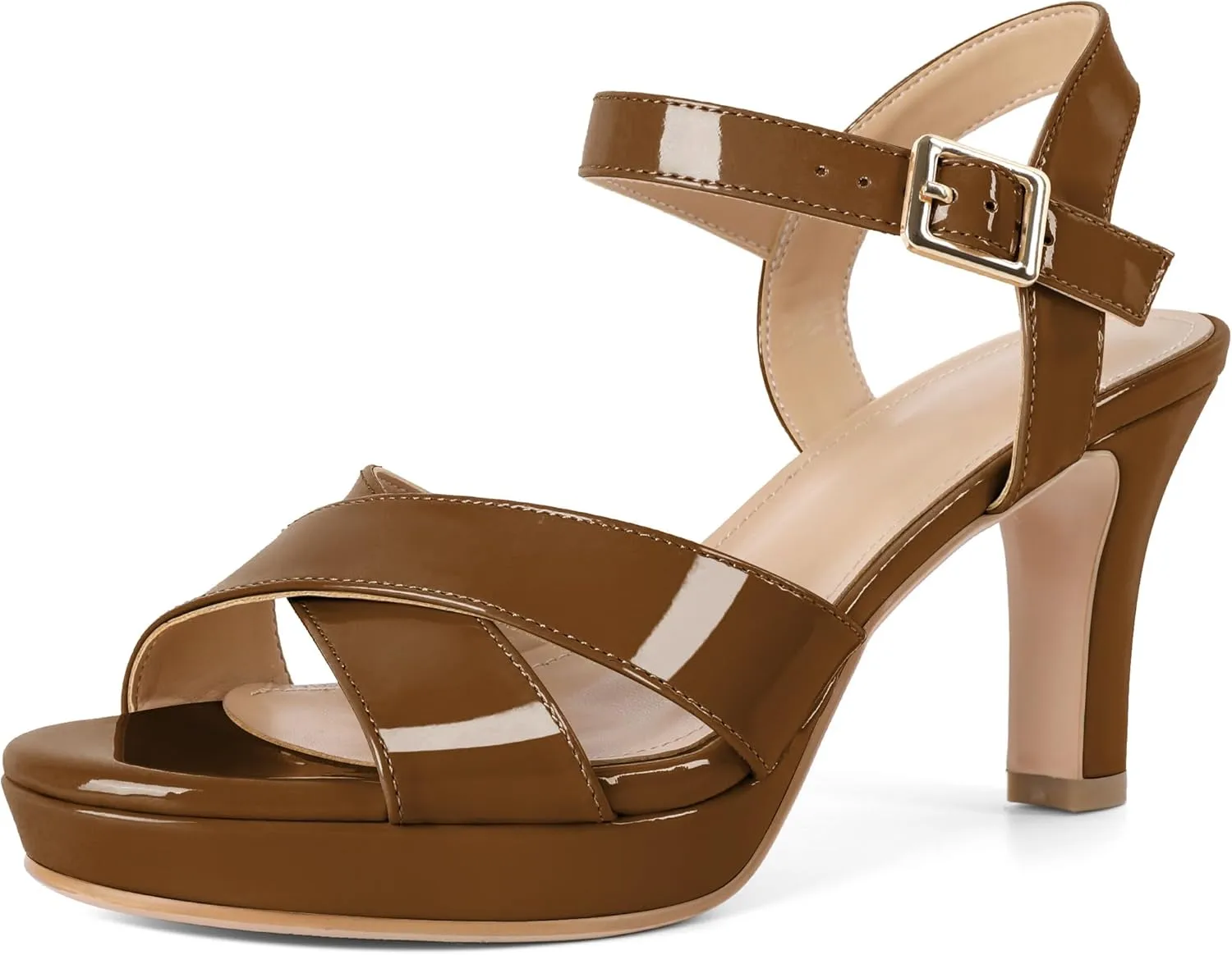 Eldof Women Platform Chunky Heels Open Toe Ankle Strap Heeled Sandals 3 Inches