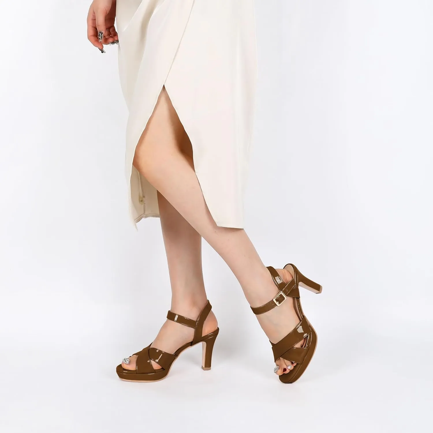 Eldof Women Platform Chunky Heels Open Toe Ankle Strap Heeled Sandals 3 Inches