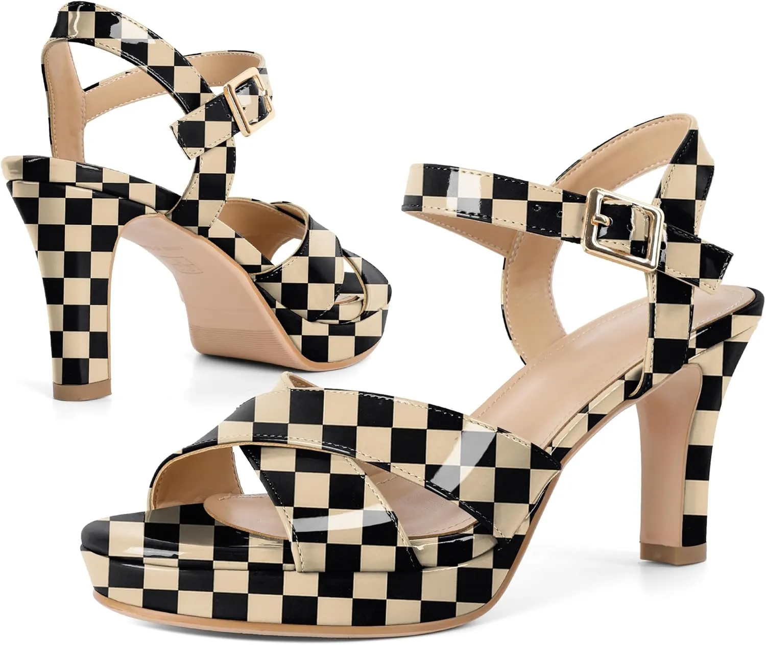 Eldof Women Platform Chunky Heels Open Toe Ankle Strap Heeled Sandals 3 Inches