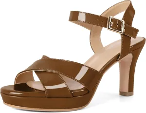 Eldof Women Platform Chunky Heels Open Toe Ankle Strap Heeled Sandals 3 Inches