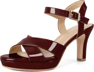 Eldof Women Platform Chunky Heels Open Toe Ankle Strap Heeled Sandals 3 Inches