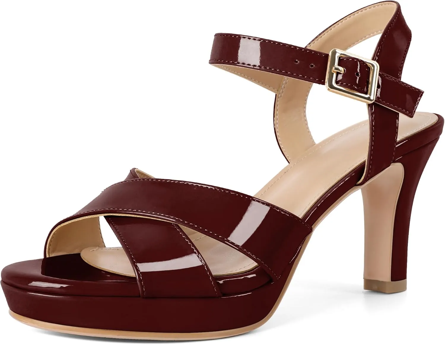 Eldof Women Platform Chunky Heels Open Toe Ankle Strap Heeled Sandals 3 Inches